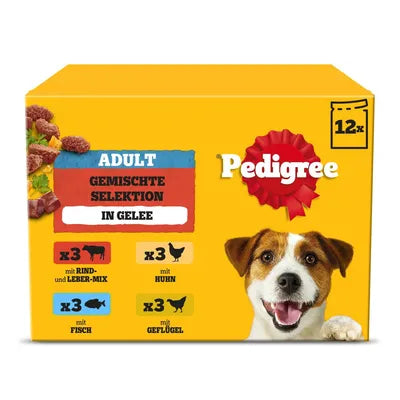 Pedigree Adult Fresh Pouches Multipack Ekonomipack: Mixed Selection i gelé (4 sorter) 96 x 100 g
